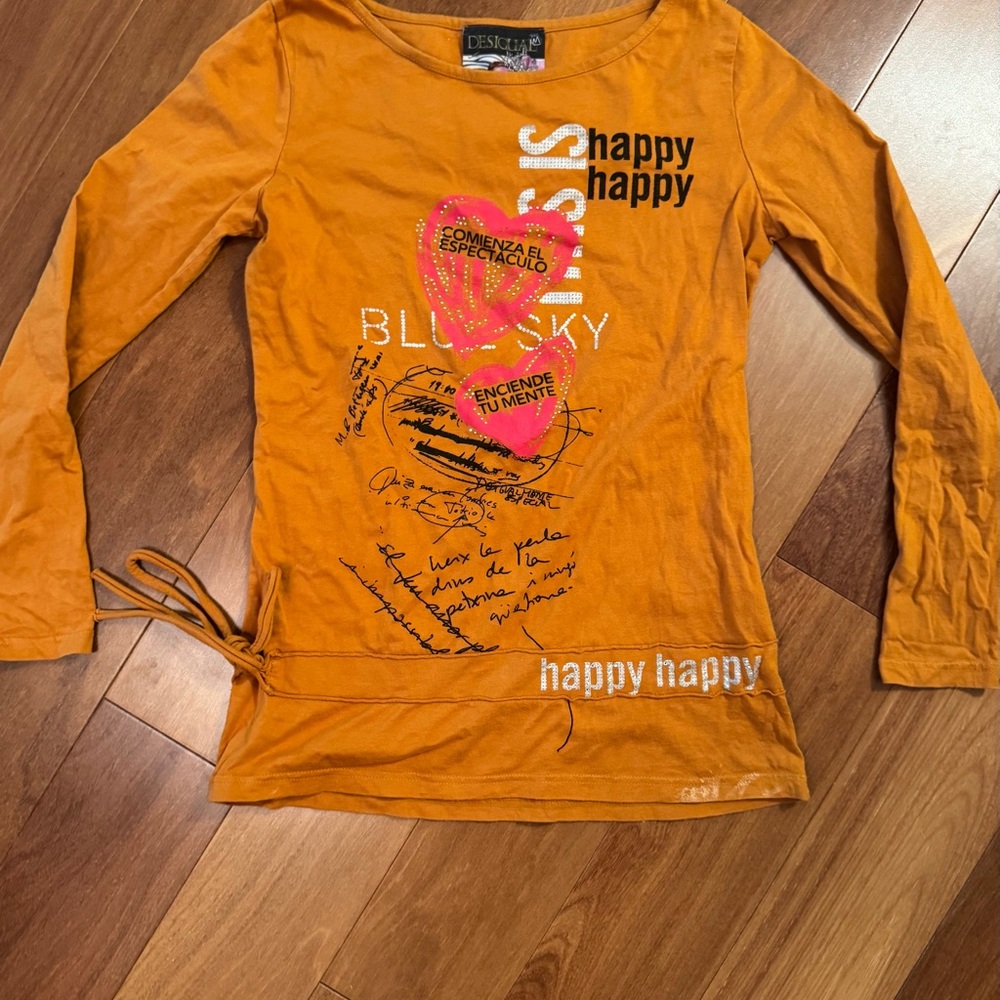 Desigual Orange Graphic Long Sleeve Top